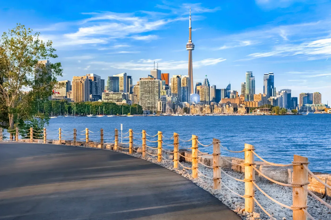 Waterfront path at Trillium Park with the Toronto skyline across the water
